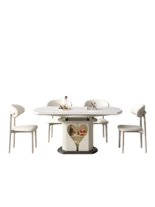 Ensemble <span class=keywords><strong>table</strong></span> et chaises de salle à manger rondes en pierre frittée, style moderne et minimaliste 2026, avec <span class=keywords><strong>table</strong></span> extensible et rangement intégré - Product Image 1