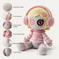 Fabricant en gros de poupées en peluche personnalisées en forme de casque audio, personnages doux et rembourrés, peluches interactives et portables, et cadeaux pour enfants