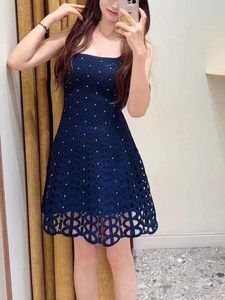 Top de punto de ganchillo vintage azul marino liso para mujer, transpirable, con control de abdomen, elegante, casual, cuello cuadrado, sin mangas, ODM Diamonds - Product Image 6