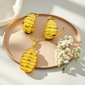 Sunnice fabbrica all'ingrosso mideast Dubai da sposa 24K gioielli in oro 2 in1 ciondolo orecchino Set stile diverso gioielleria alla rinfusa - Product Image 3