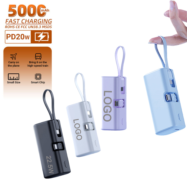 5000mAh Power Bank PD 22.5W Fast Charging Built-in Type-C Cable Digital Display Mini Portable Charger 5000 MAH for Travel