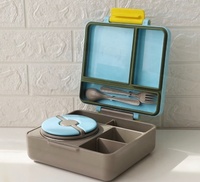 Boîte à lunch bento isotherme en PP de qualité alimentaire, éco-responsable, à deux zones de température, pour enfants, avec plus de 3 compartiments, thermos détachable, portable et facile à utiliser