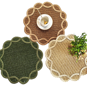 Salvamantel de Bambú con Forma de Flor, 450 mm de Diámetro, Antideslizante, Estilo Bohemio, Verde, Beige, Marrón - Product Image 1