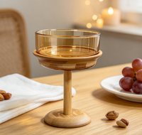 Gobelet en verre borosilicate fait main, bol rond ambré avec tige en bois, 301-400 ml, pour servir du vin, de la bière ou du champagne