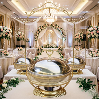 Hotel- und Restaurant-Edelstahl-Chafing-Dish 8L mit Dampfheizung, Speisenwärmer für Hochzeiten, Catering-Zubehör, Buffet mit goldenem Hängedeckel