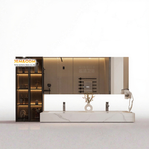 Mueble de Baño Moderno de Pared con Doble Lavabo, Gabinete con Espacio de Almacenamiento para Hotel u Hogar - Product Image 3