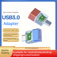Adaptador OTG USB 3.0 al por Mayor, Transparente con LED, Tipo-C Hembra a USB Macho, Conversor de 5Gbps para Teléfono, Tableta, Laptop, PC
