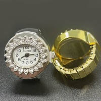 Cincin Jam Tangan Miniatur Kuarsa Vintage Berlapis Emas dengan Casing Logam Mengkilap dan Tali Elastis, Hadiah Pertunangan Unisex