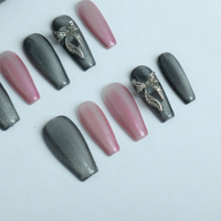 Uñas artificiales con lazo de ojo de gato de Color sólido de longitud media de alta calidad, hechas a mano puras para aplicación en los dedos, venta al por mayor de fábrica
