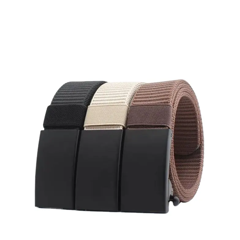Men's casual fashion canvas belt Black khaki belt Toothless buckle automatic buckle belt