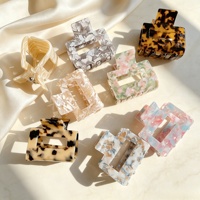 Pince à cheveux carrée en acétate de 5 cm avec logo personnalisé Ume, motif géométrique découpé, pour demi-queue de cheveux, vente en gros