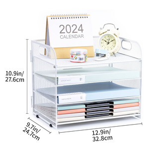 Organizzatore <span class=keywords><strong>da</strong></span> <span class=keywords><strong>scrivania</strong></span> in rete metallica a 4 livelli più venduto con maniglia, vassoio porta lettere e porta documenti - Product Image 2