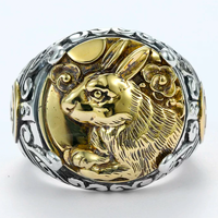 FH Bagues Crâne en Argent Sterling 925 Antique, Style Punk Vintage, Bague Ouverte Dragon Lion Creux, Zircon Créé en Laboratoire, Plaqué Or, pour Hommes