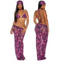 Maillot de bain 3 pièces pour femme avec robe de plage, ensemble bikini rétro, maillot de bain trois pièces avec paréo, maillot de bain personnalisé avec logo