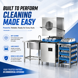Professional Hood Type Dishwasher Stainless Steel Automatic <b>Rack</b> Washing Machine Manufacturer Commercial Bulk OEM Supply 1500-2 - Product Image 1