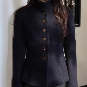 <span class=keywords><strong>Manteau</strong></span> en laine coréen élégant à col roulé boutonné, coupe courte et ajustée, taille haute, pour le printemps, idéal pour les petites tailles - Product Image 3