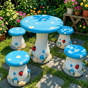 Escultura Grande de Mesa y Silla en Forma de Hongo de Fibra de Vidrio de Colores para Decoración de Jardín - Product Image 2