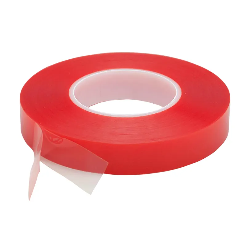 Pegamento solvente D/S, adhesivo fuerte de poliéster transparente, 90U, rojo, doble cara, PET
