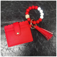 Grosir manik silikon Pu kulit gantungan kunci gelang Id tempat kartu kredit dompet gantungan kunci untuk wanita dengan gelang gelang