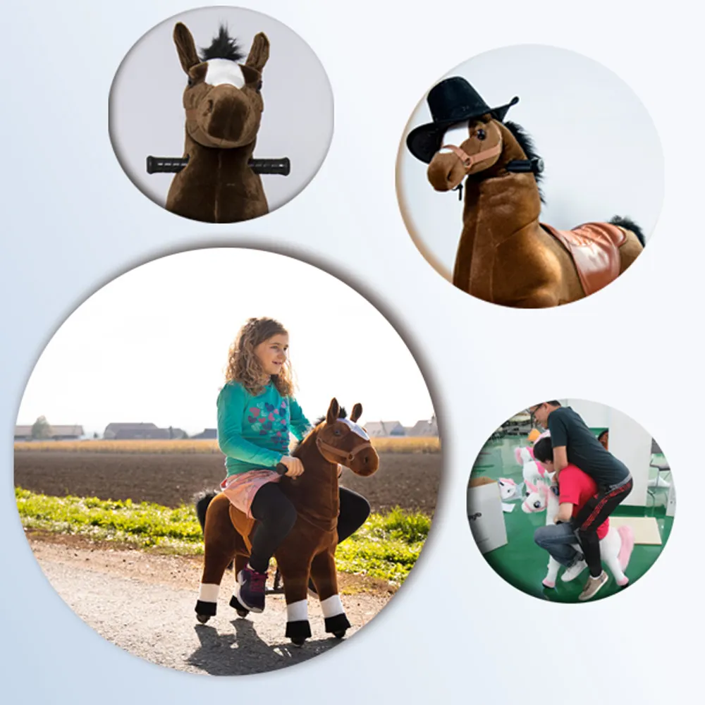 Plush rocking horse and Ride on toy animals manufacturer accepted customized Logo, Ride on toy for kid play horse riding game