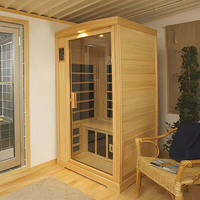 Cabine de sauna infrarouge lointain de luxe pour l'intérieur avec luminothérapie rouge, construction en bois massif, dimensions personnalisées pour la famille