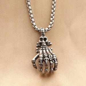 Collar con Colgante de Garra de Esqueleto, Plata Tibetana, Estilo Punk Retro para Hombre, Cadena de Joyería Casual - Product Image 2