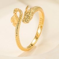 Bague ajustable vintage en cuivre avec dragon chinois et accent en strass, taille unique, cadeau idéal