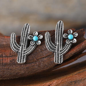 Pendientes de Cactus turquesa Desert Vibes para <span class=keywords><strong>mujer</strong></span> y niña, pendientes de piedra de Cactus bohemios occidentales, venta al por mayor, tachuelas de <span class=keywords><strong>Saguaro</strong></span> Turquesa - Product Image 4