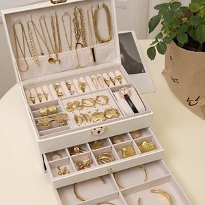 Bolsa de <span class=keywords><strong>Maquillaje</strong></span> Plegable de PU de Alta Gama, Caja de Joyería con Cerradura, Gran Capacidad, Multifuncional, con Logotipo Personalizado para Mujer - Product Image 4