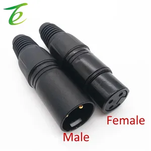 XLR 3 Pin Black Male & Female Audio Microphone Connector Copper Pin Cannon XLR Head Balanced Plug DIY Audio Cable Mount Adapter