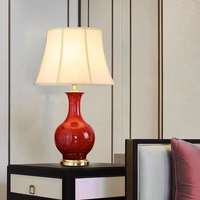 Lampe de table en céramique couleur bois, en promotion, avec abat-jour en cuivre et tissu, LED AC dimmable, style vintage moderne, lumière blanche chaude pour la maison