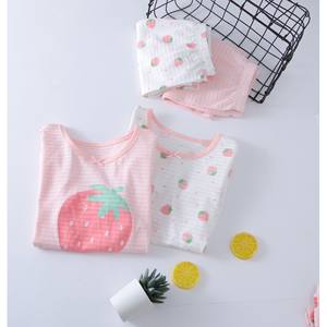 Pijamas de algodón 100% para niños, conjunto de 2 piezas con estampado de fresas, ropa de dormir para niñas, pijamas de manga larga para niños. - Product Image 5