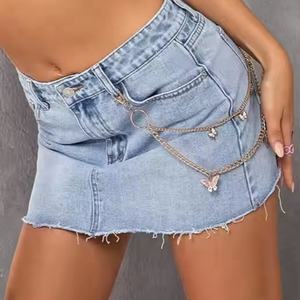 Jupe décontractée de haute qualité 2025 pour femmes, mini-jupe taille haute vintage en jean délavé à l'acide - Product Image 5