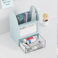 Porte-stylo mignon avec tiroir, organiseur de bureau avec emplacement pour notes et compartiments, boîte de rangement de papeterie Kawaii pour le bureau et l'école