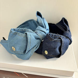 Serre-tête en jean à bord large tendance pour femme, accessoire de cheveux minimaliste avec nœud - Product Image 4