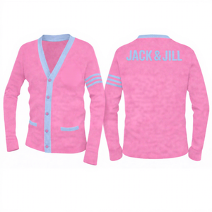 Jack And Jill Of America Sorority <b>Cardigan</b> <b>Sweater</b> Pink Knit with Light Blue Stripes and Embroidered Logo Sorority Apparel Greek - Product Image 1