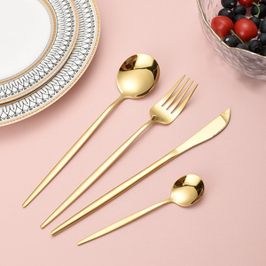 ชุดช้อนส้อมสแตนเลสสตีลเคลือบทองโปรตุเกสแบบบาง ขัดเงาเหมือนกระจก พร้อมช้อนขนมหวาน ช้อนซุป จัดส่งโดยตรงจาก Junzhan - Product Image 2