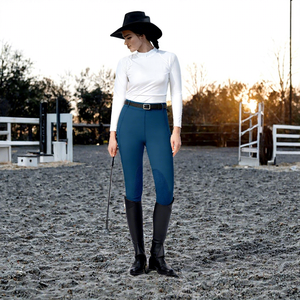 Custom Logo Performance Stand Collar Full Length High Waist Equestrian Shirt Women Compression Fit Stretch Fabric <b>Lace</b> Shirts - Product Image 2