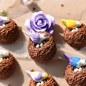 Miniatures de jardin féerique colorées en résine époxy écologique, motif nid d'oiseau bouddhiste, petite statue décorative - Product Image 5