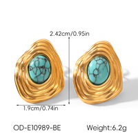 Boucles d'oreilles pendantes tendance en acier inoxydable, pierres naturelles œil de tigre et turquoise, design haut de gamme inaltérable pour femme, style Médicis