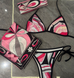 Nouvelles collections de maillots de bain 4 pièces avec <span class=keywords><strong>bandeau</strong></span> et grands foulards de plage, ensemble bikini sexy pour femmes, design de créateur - Product Image 1