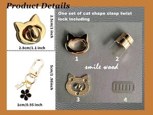 Smile Wood PCS Cat Shape Clasp Twist Lock With Keychain Purse Closure Turn Lock <b>Handbags</b> Clasp Clutch Replacement Metal Latch Ha - Product Image 4