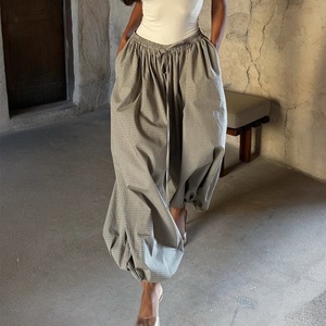 Pantalon Harem Plaid <span class=keywords><strong>Femme</strong></span> Taille Mi-Haute Cordon de Serrage Manches Élastiques Coupe Ballon Respirant Coton Rayonne Décontracté avec Poches Vente en Gros OEM - Product Image 5