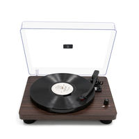 Tourne-disque vinyle en bois foncé personnalisé en usine, haut-parleur de bureau moderne, 3 vitesses, radio FM BT, décoration d'intérieur, audio haute fidélité