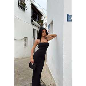 Robe de soirée formelle noire Elroy, longueur ras du sol, coupe droite, ornée de perles, de fleurs et de plumes, tailles XS à XL, pour demoiselles d'honneur et mariée - Product Image 5