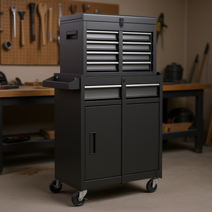 Caja de Herramientas Rodante con 10 Cajones, Gabinete Industrial con Cerradura y Asa de Empuje, Color Negro - Product Image 2