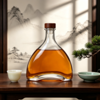 Bouteille décanteuse en verre transparent avec base large incurvée et col étroit, décorative pour vin et spiritueux, personnalisable avec logo – Vente en gros