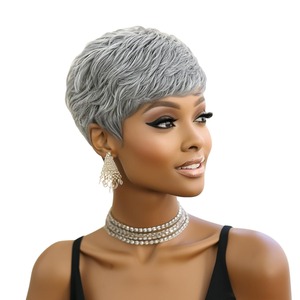 Perruque courte 100 % cheveux humains véritables, fabriquée à la machine, couleur gris grand-mère, pour femmes européennes et américaines - Product Image 3