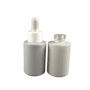 Usine plat épaule gris peinture 30ml bouteille en verre vide avec compte-gouttes en caoutchouc de silicone en plastique PP pour sérum cosmétique
