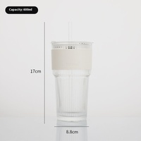 Vente en gros de gobelet à eau en verre de grande capacité avec couvercle à rayures verticales gobelet personnalisable avec logo tasse à café flammée pour boire